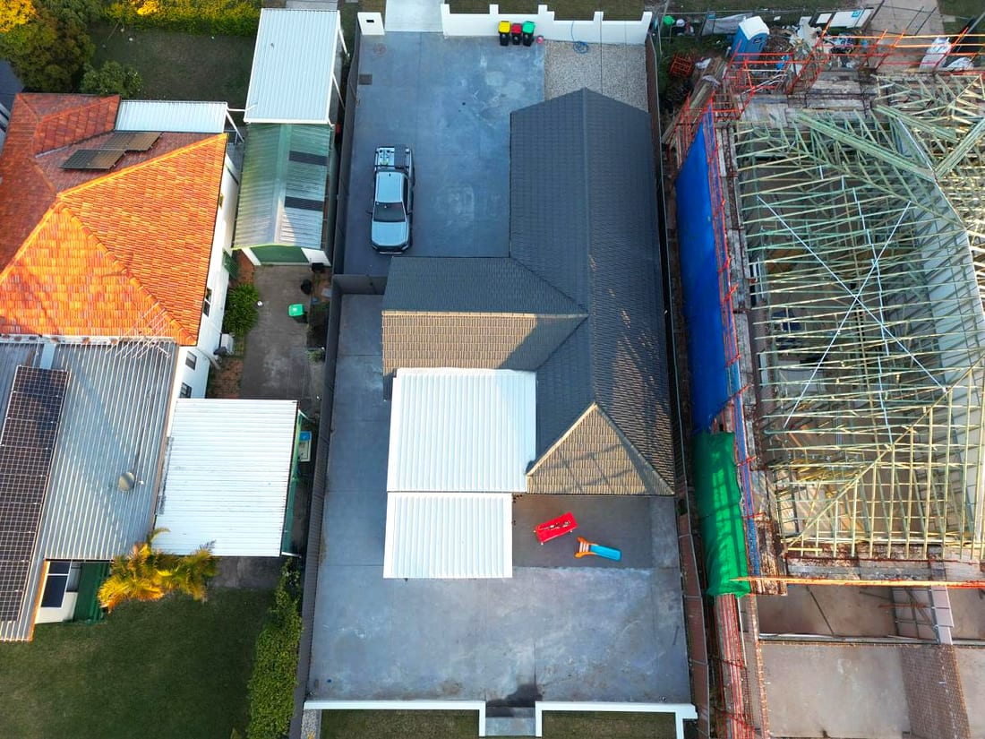 Aerial view of a freshly cleaned residential driveway