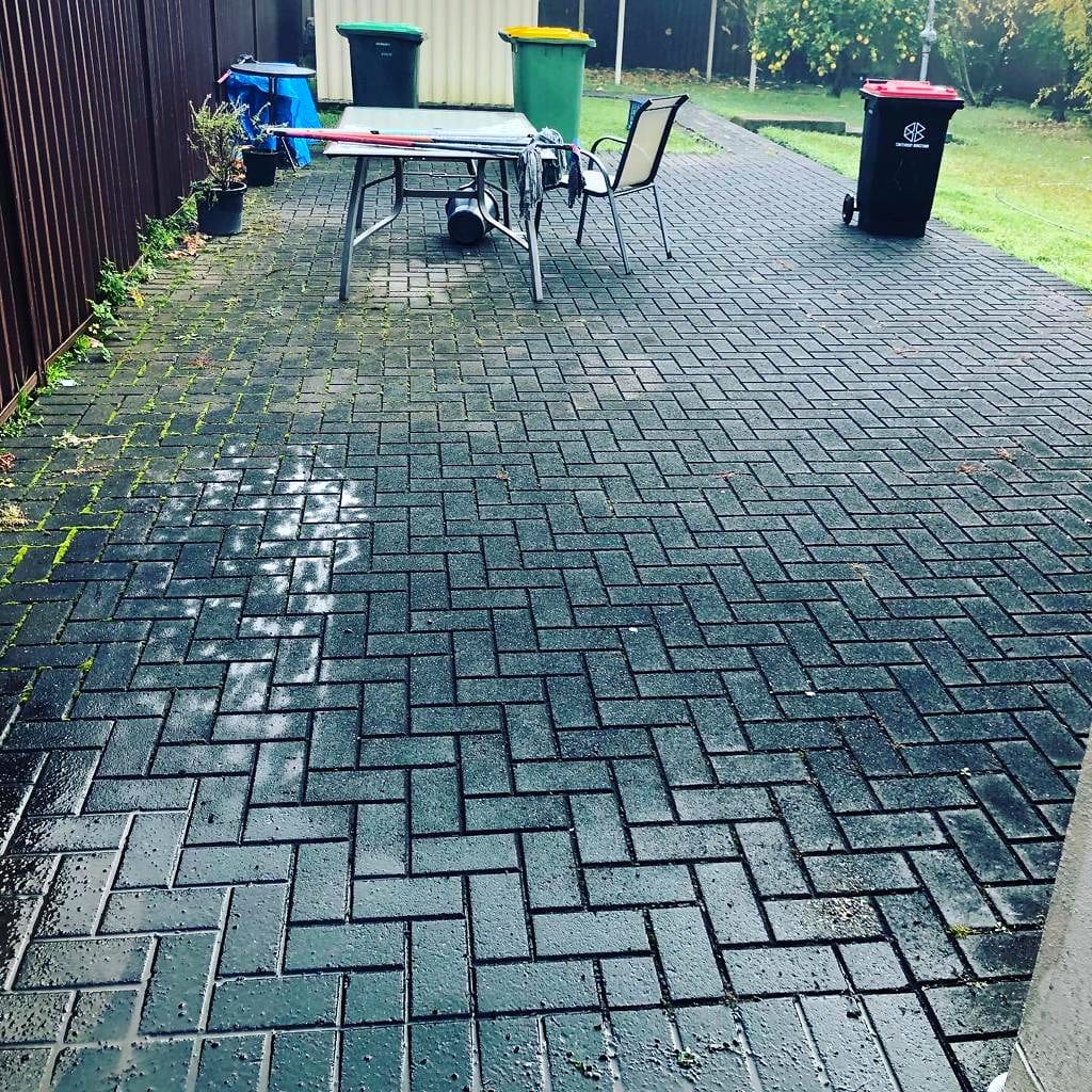 A paver patio after cleaning