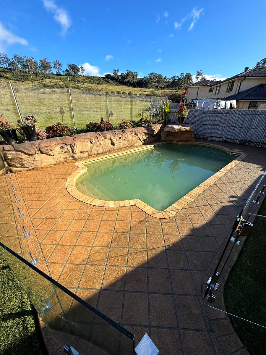 A cleaned and sealed pool deck
